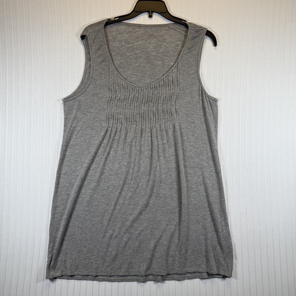 Eileen Fisher Top Small Gray Tunic Tank Sleeveless Shirred Front Scoop Neck